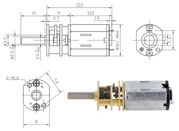 dc gearmotors model tsl gm10 m20va outline drawing