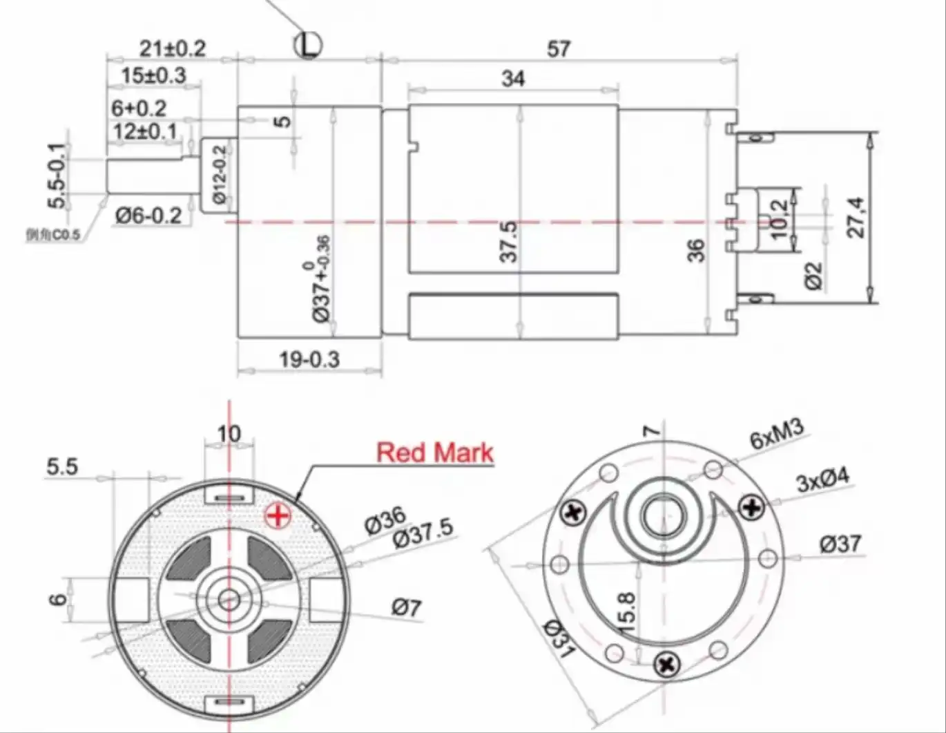 low speed high torque electric motor tsl gm37 550 drawing