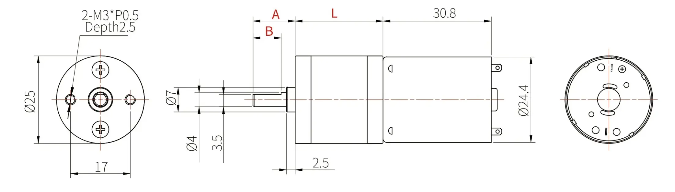 metal 12v gear motor tsl gm25 370 drawing