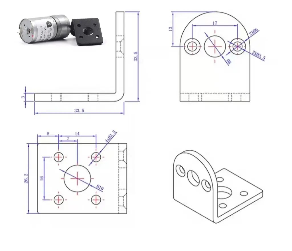 metal 12v gear motor tsl gm25 370 mounting bracket