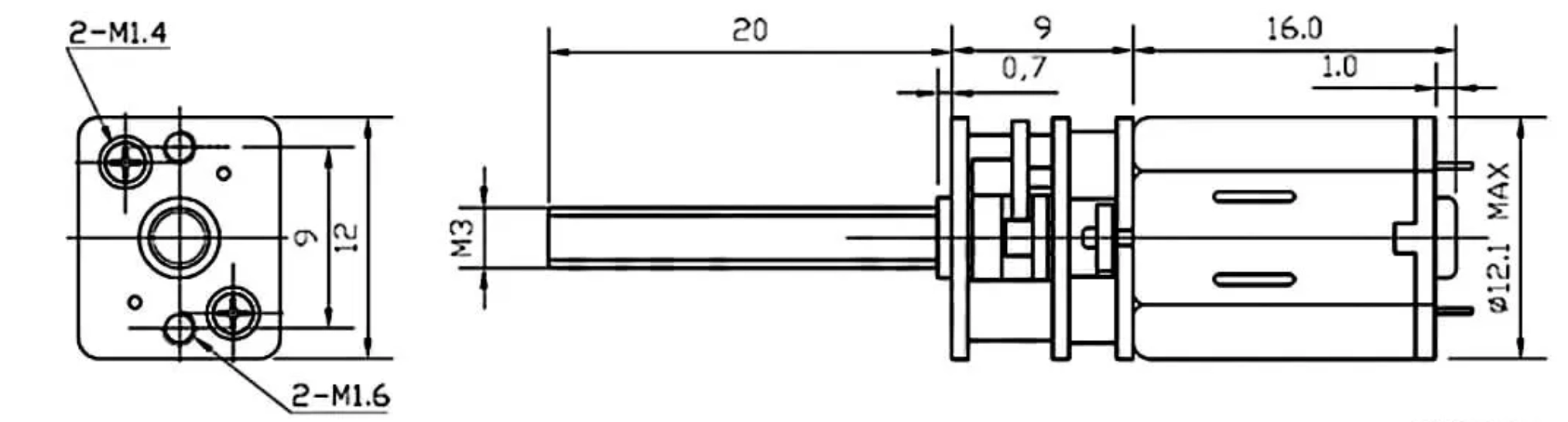 metal dc gear motor tsl gm20 n20va m3 drawing