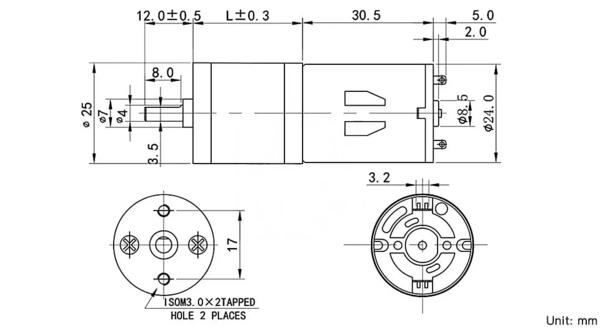 metal gear dc motor model tsl gm25 280 drawing