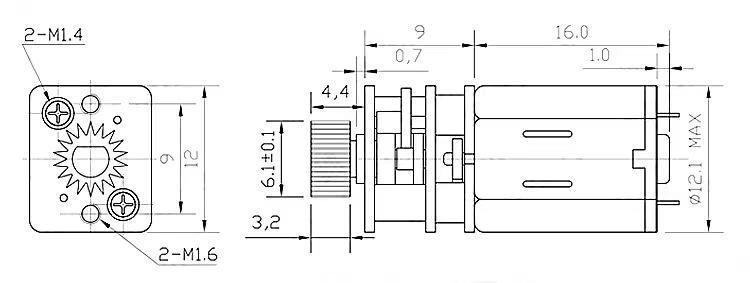 metal small gear motor tsl gm12 n20 gva drawing