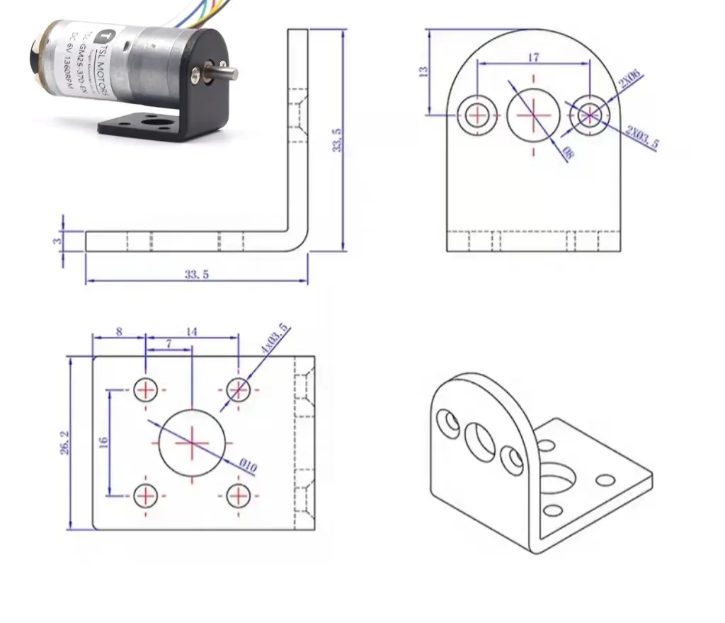 motor with encoder model tsl gm25 370 en mounting bracket