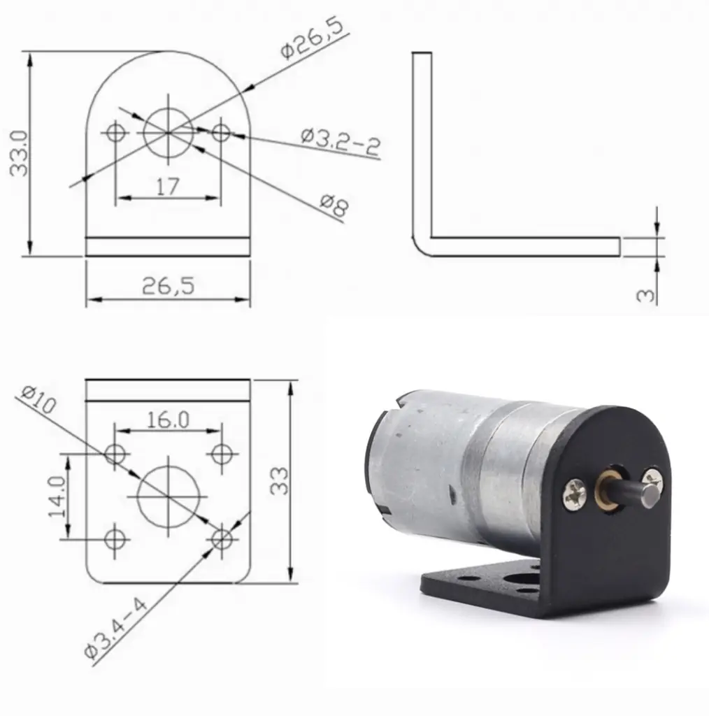 motor with gear reduction tsl gm25 340 mounting bracket