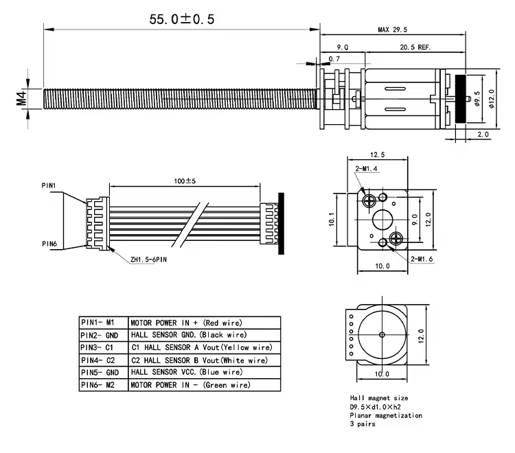 motor with gearbox tsl gm12 n20va m4 en drawing