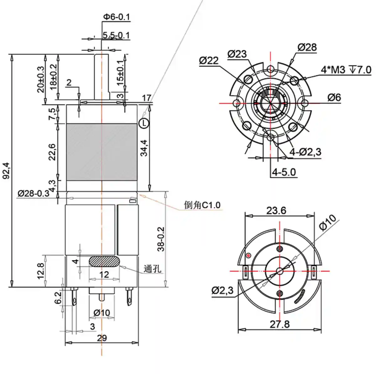 planetary dc gear reduction motor tsl 28gp 385 drawing