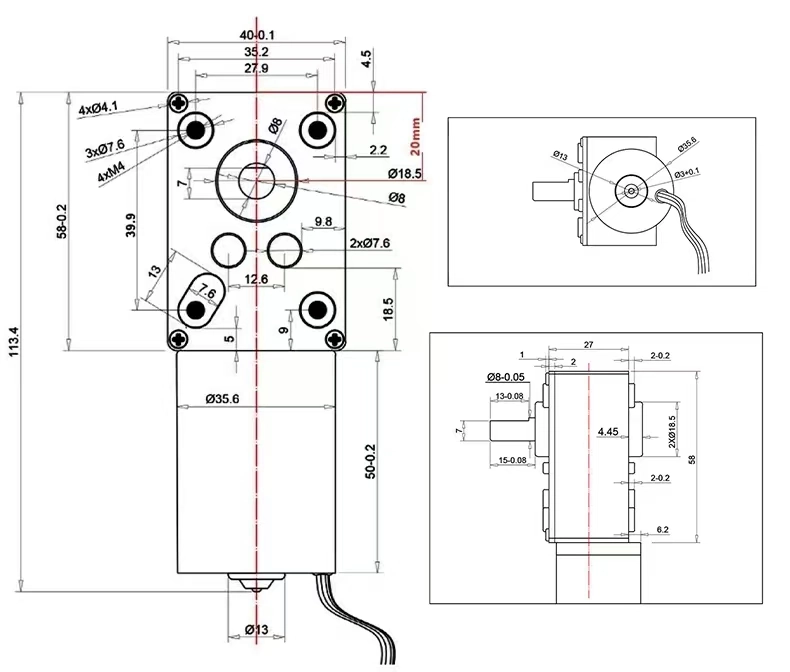 worm gear and motor tsl 5840gw 3650bl outline drawing