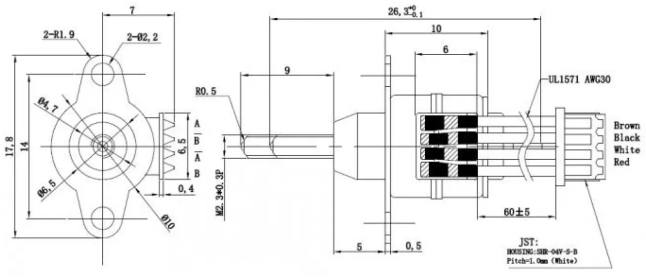 10mm linear stepper motor tsl spm103 drawing
