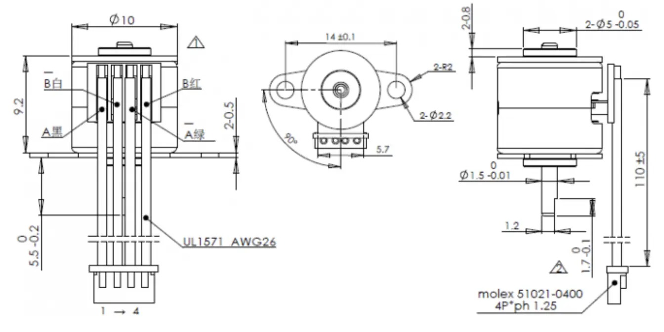 10mm miniature stepper motor tsl sm1070 drawing