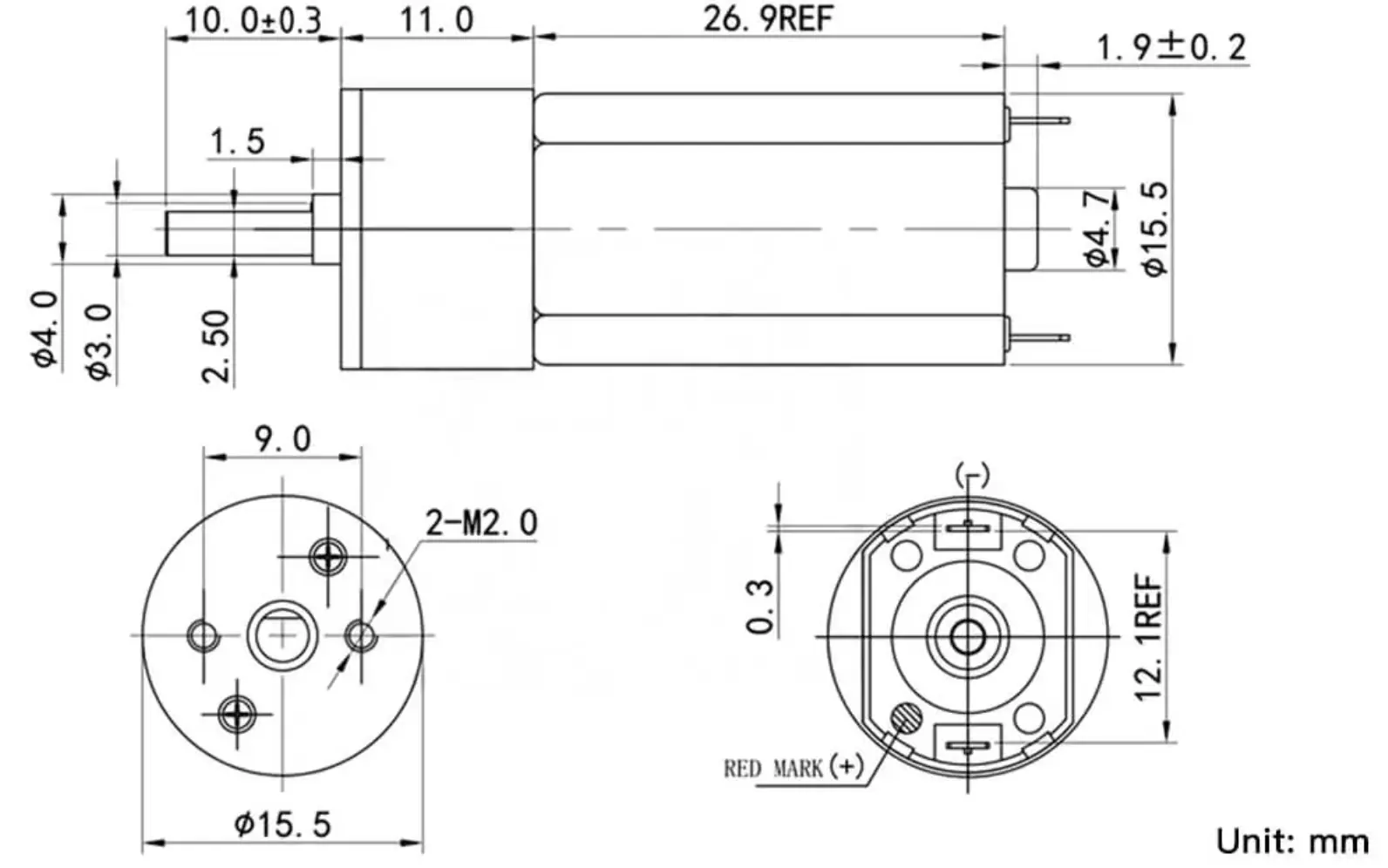 12v geared electric motor tsl gm16 050s outline draing