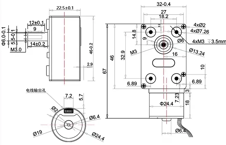 brushless gear motor tsl gw4632 bl2418 drawing