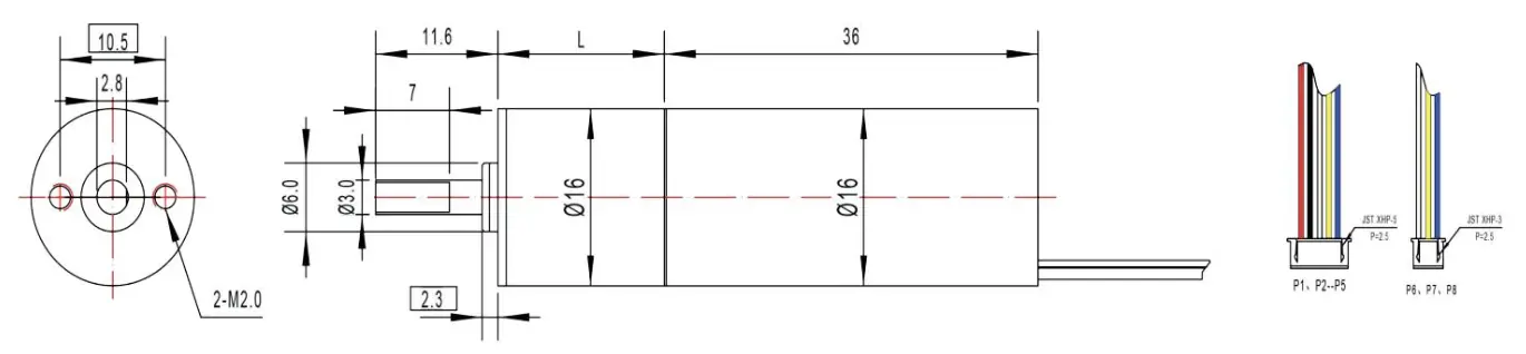 coreless bldc motor tsl 16gp tec1636 drawing