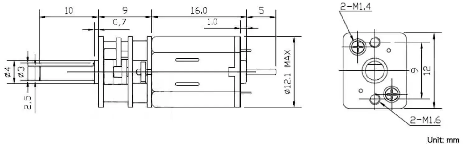 dc electric gear motor tsl gm12 n20var outline drawing