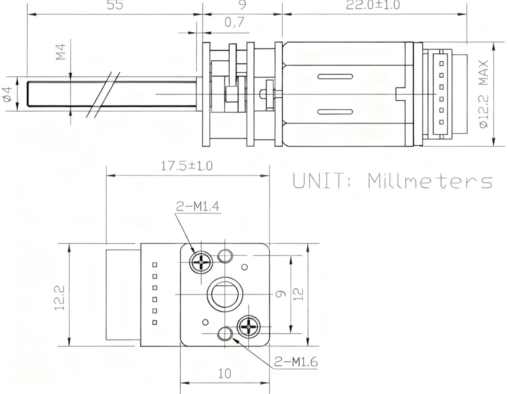 gear n20 motor with encoder tsl gm12 n20va ds en m4 drawing