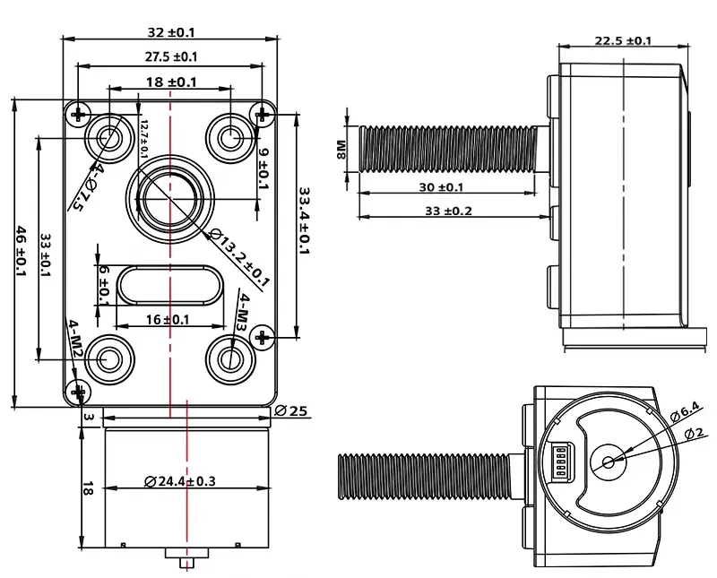 geared bldc motor tsl gw4632 bl2418 m8 drawing