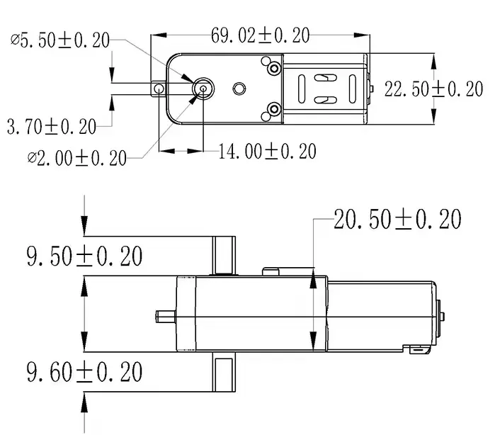 hobby gear motor abs type tsl t130d outline drawing