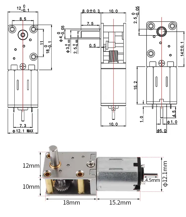 n20 micro dc gear motor gw1218t n20va drawing