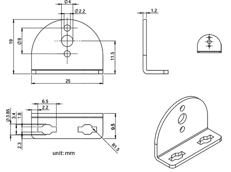 small electrical motor for small appliance mounting bracket drawing