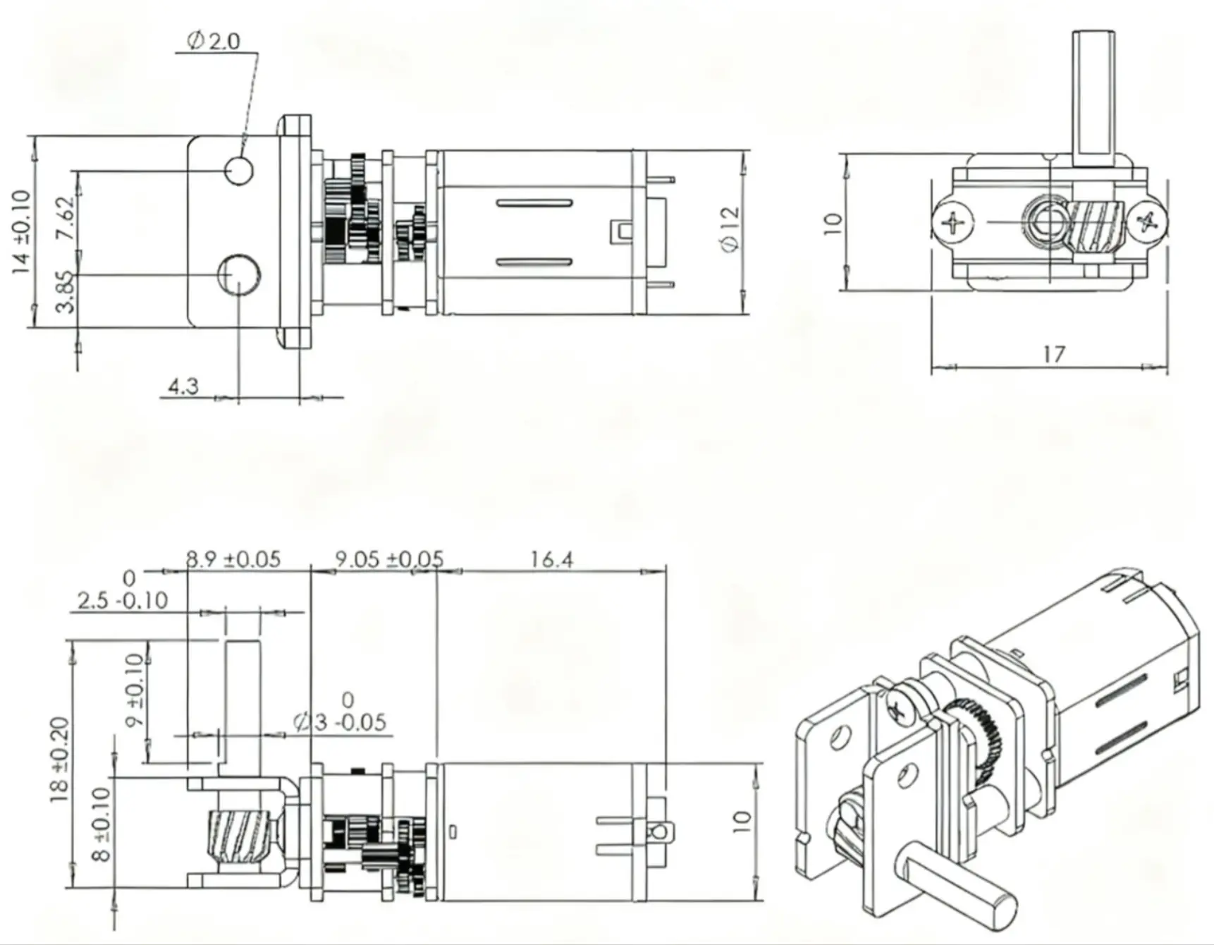 worm n20 gear motor model tsl gw12 n20va drawing