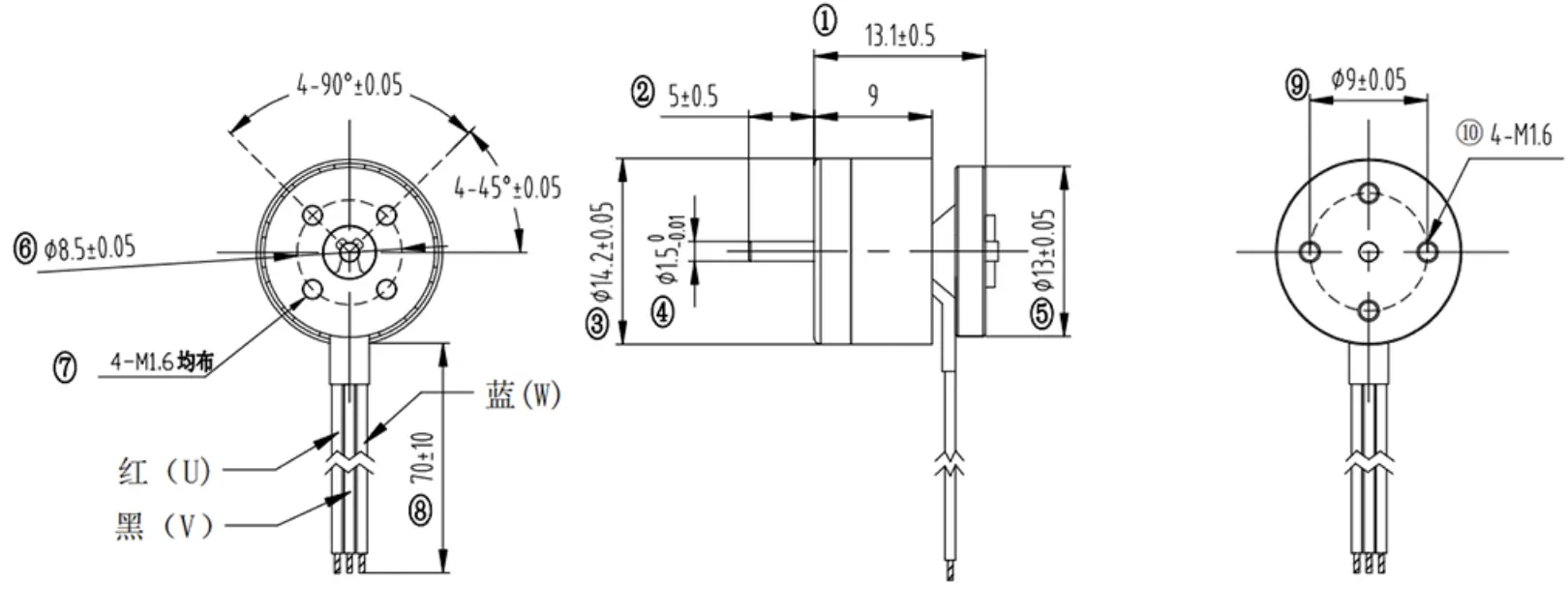 14mm electric motor bldc tsl bldc 1413 drawing