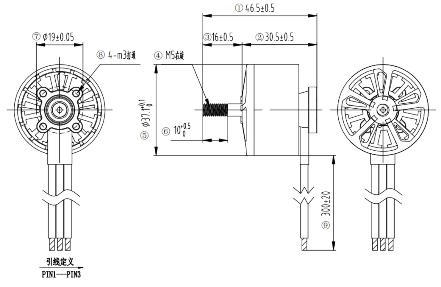 33mm drone brushless motor 3315 900kv drawing