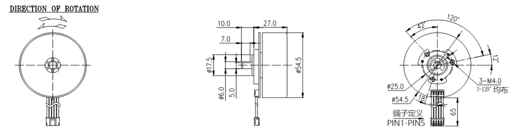 outrunner electric motor tsl bldc 5525 drawing