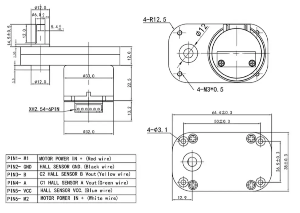 12v dc motor with encoder​ tsl gm3865 520 en outline drawing