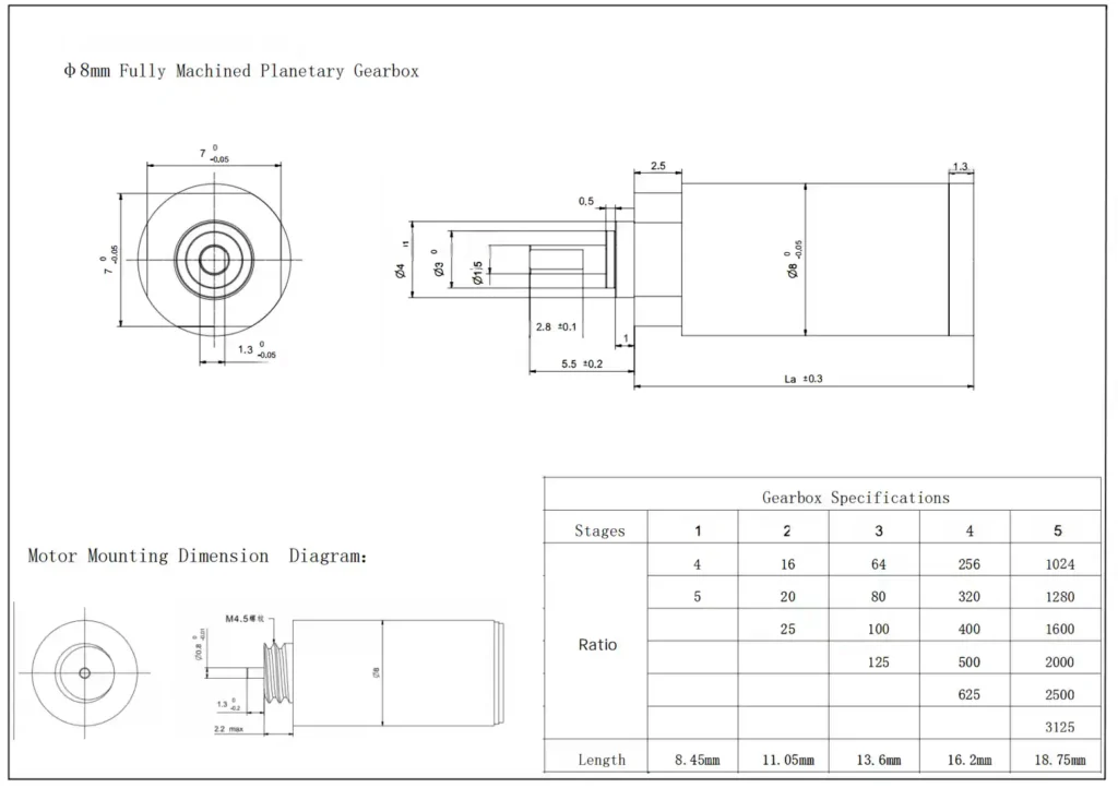 tsl 8mm diameter fully machined planetary gearbox