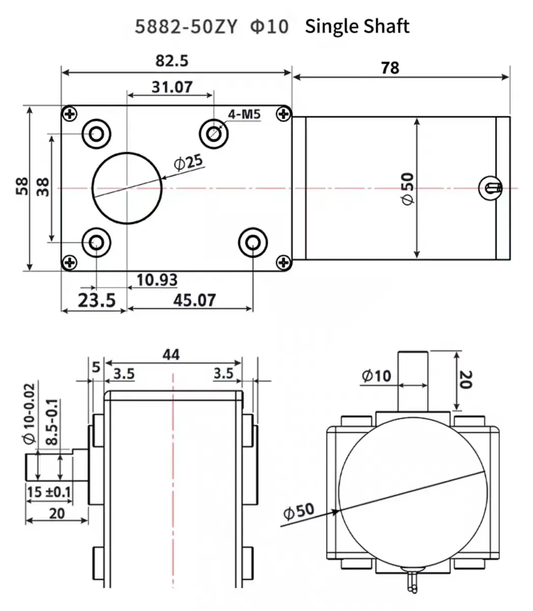 worm gear motor tsl 5882gw 50zy​ single shaft drawing