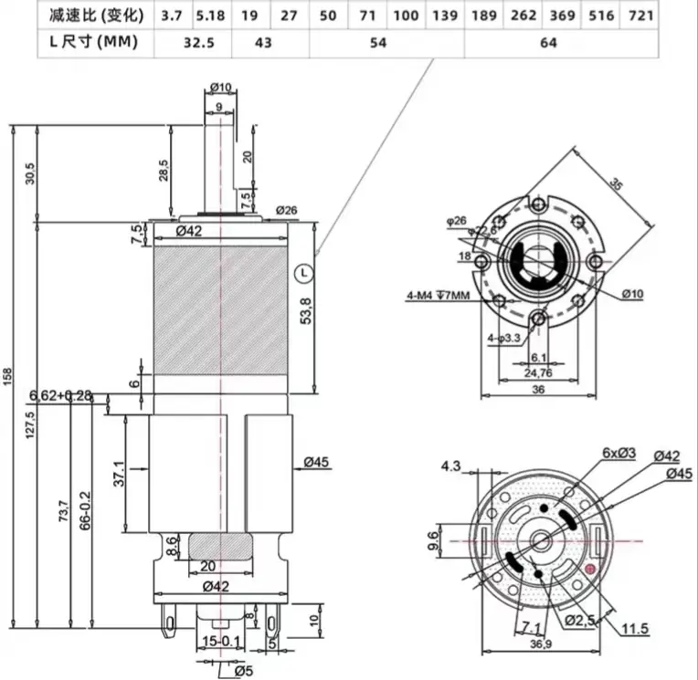 42mm planetary gear motor tsl 42gp 775 drawing