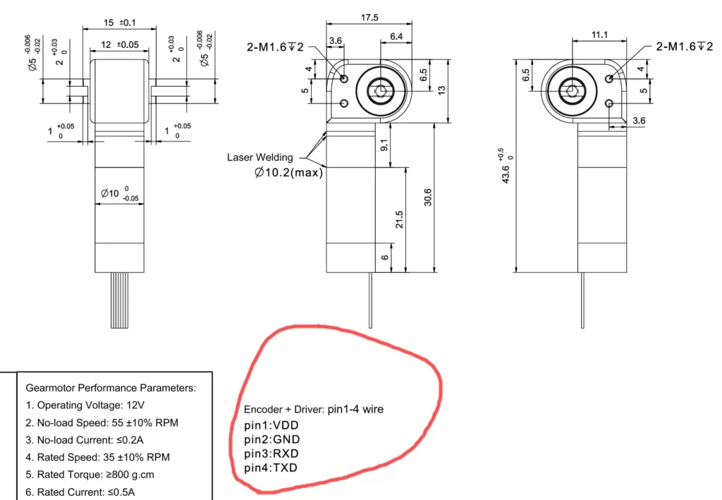 micro brushless planetary geared motor encoder with driver 4 wires