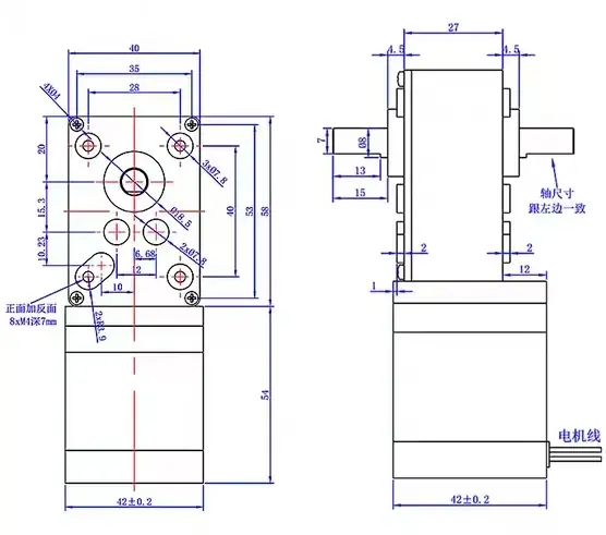 nema 17 stepper motor with worm gearbox tsl 5840gw 42sth ds drawing