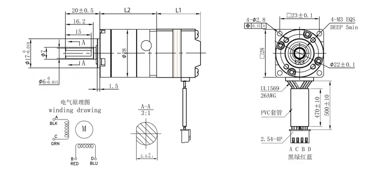 nema 11 geared stepper motor tsl 28gp 28sth dimensions drawing