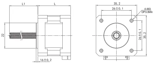 nema 14 linear stepper motor outline drawing