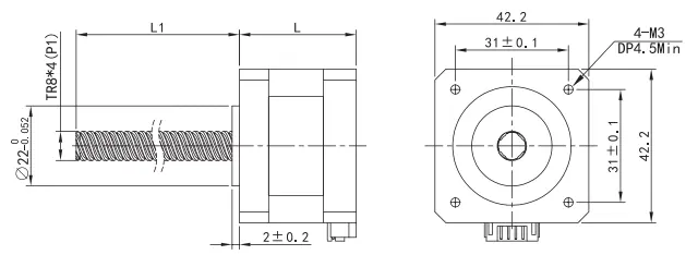 nema 17 linear stepper motor outline drawing