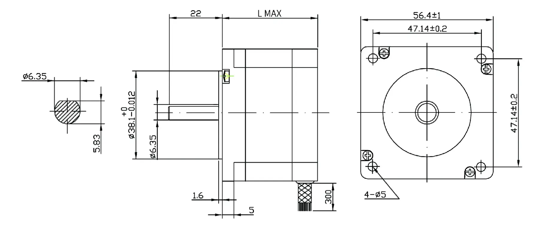 nema 23 stepper motor outline drawing
