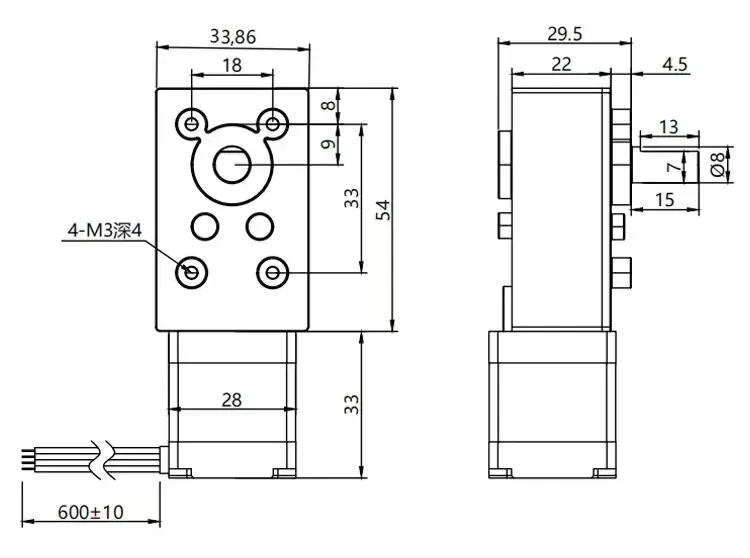 technical drawing nema 11 high torque geared stepper motor worm gearbox