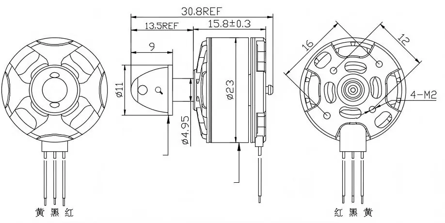 tsl bldc 1806 2280kv uav drone motor technical drawing dimensions