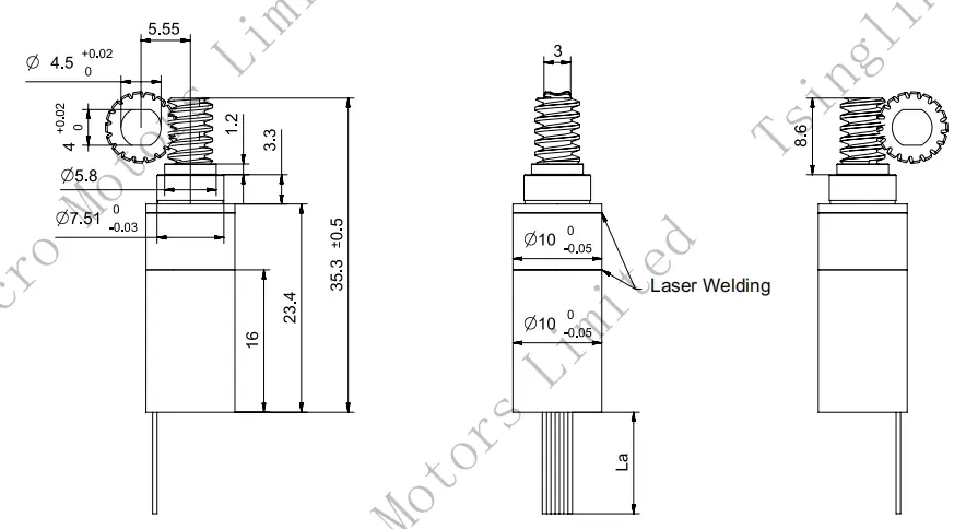 Technical drawing of PG10K28-KW1016 small planetary gear motor