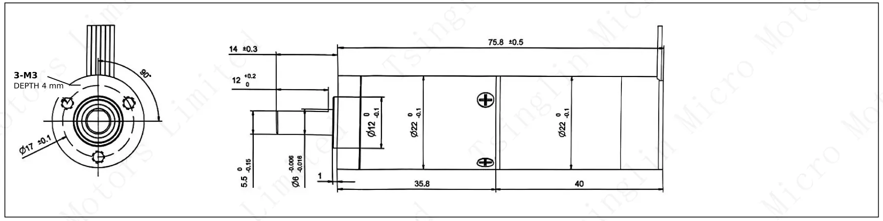 22mm planetary gear motor outline drawing