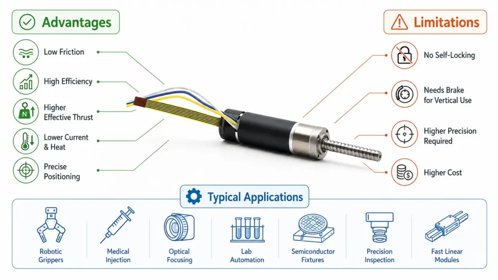 Advantages and limitations applicationsof T type lead screw actuators