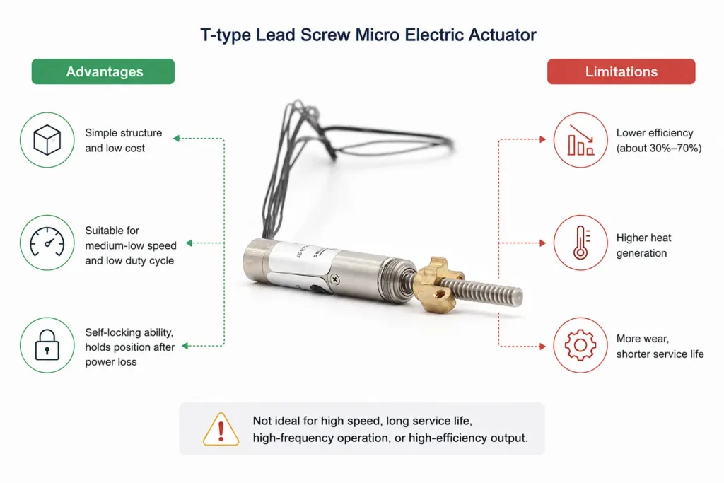 Advantages and limitations of T type lead screw actuators