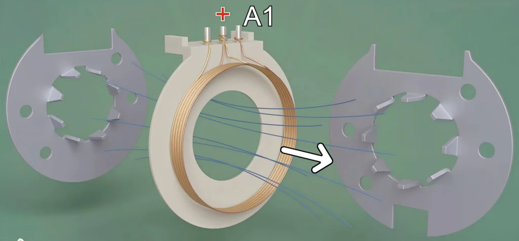 coil a1 is energized generates a forward magnetic field