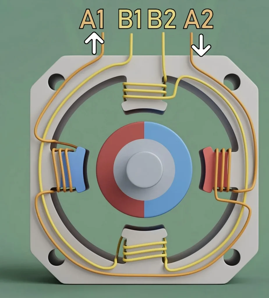 cross section of a powered stepper motor
