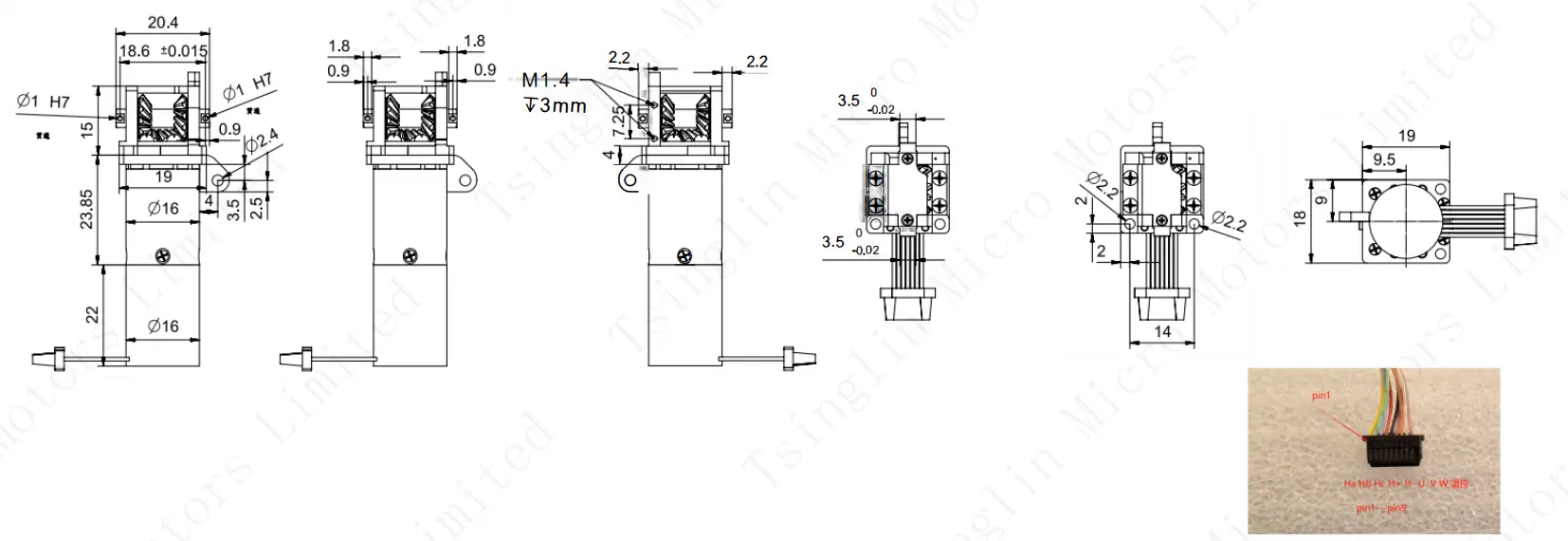 small 3 phase brushless dc gear motor specifications drawing Technical drawing and dimensions of the small 3 phase brushless DC gear motor module PG16K388L