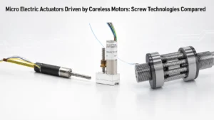 A high-precision micro electric actuator driven by a coreless motor, showcasing the internal screw drive mechanism
