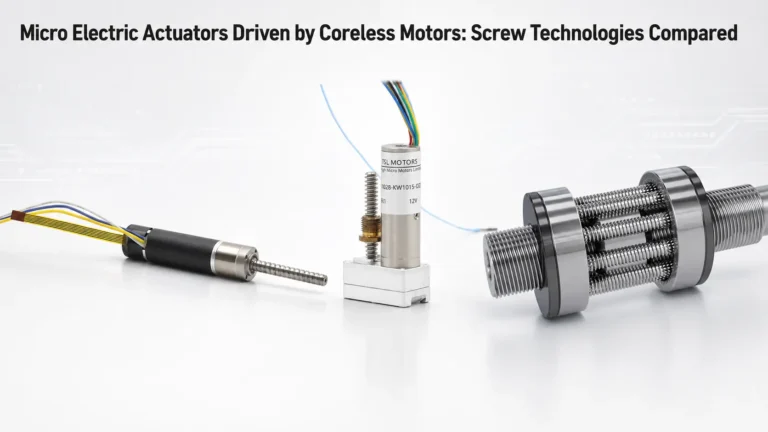 A high-precision micro electric actuator driven by a coreless motor, showcasing the internal screw drive mechanism