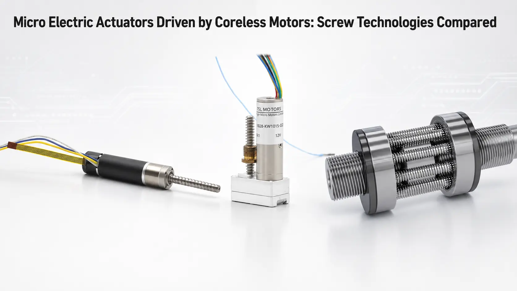 A high-precision micro electric actuator driven by a coreless motor, showcasing the internal screw drive mechanism