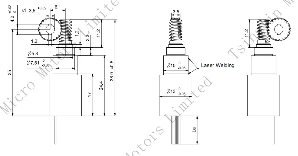 Technical drawing for PG10K28-KW1317 micro brushless dc gear motor